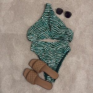 NWT aerie Crossover Keyhole Halter Bikini Top & Bottom Color Mod Size L